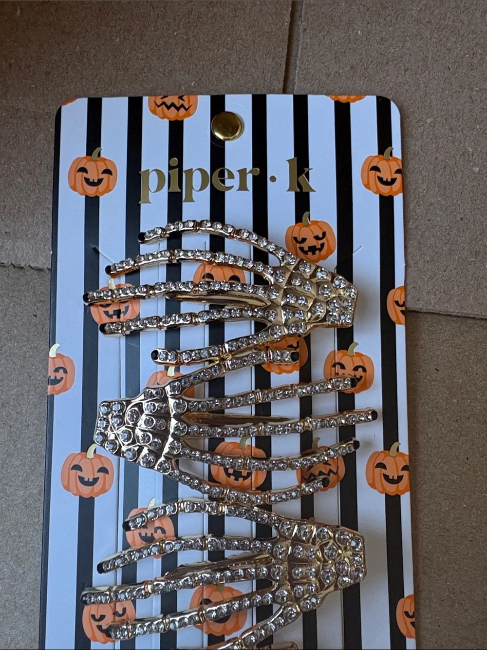 Piper Gold Rhinestone Skeleton Hand Hair Clips - Set of 4